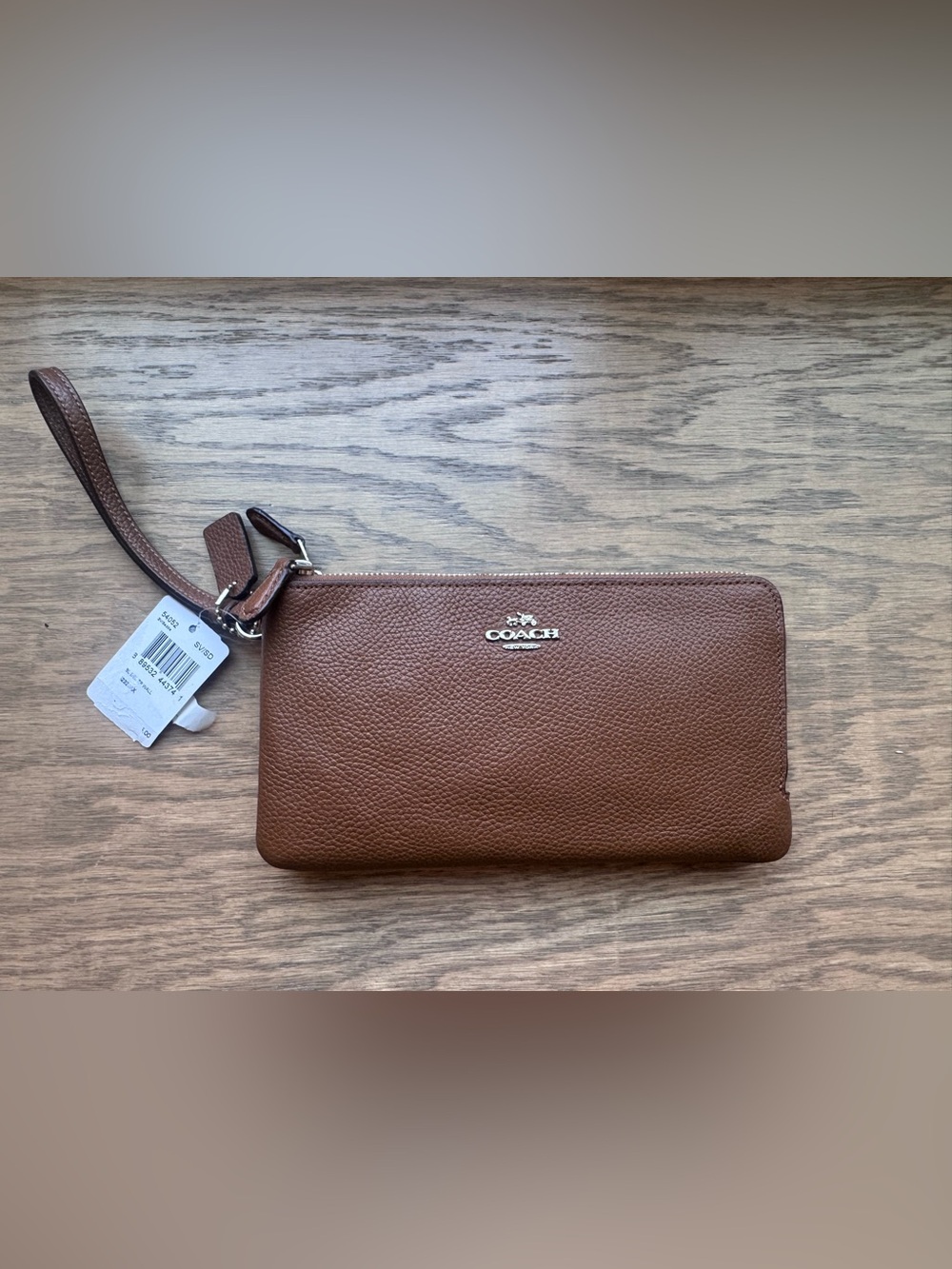 Coach Tan Pebbled Leather Wristlet Clutch